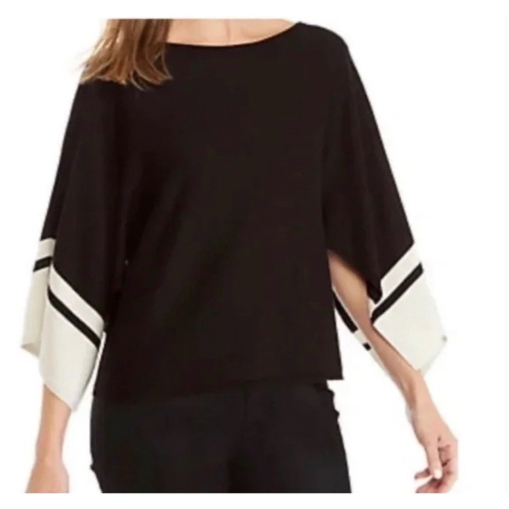 Eileen Fisher Bateau Neck Colorblocked‎ split sleeve Black Cream Sweater